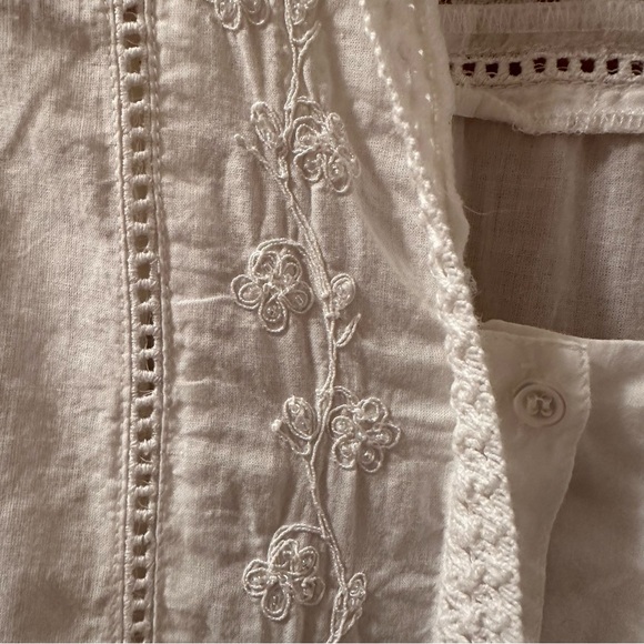 Linen Cottage Core Whimsy Fairy Peasant Button-up Bell Sleeve Ruffled Blouse - Picture 3 of 15